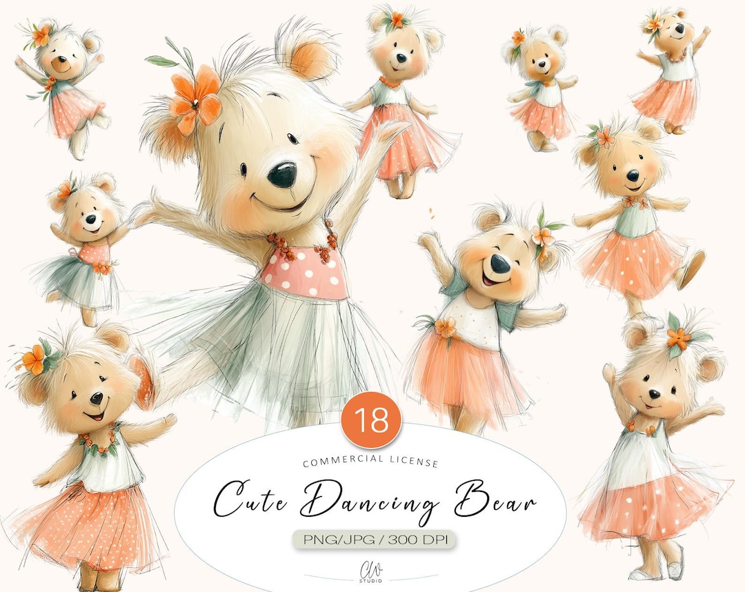 Dancing Bear Clipart | Watercolor Teddies, Scrapbooking (digital ...