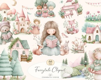 66 Fairytale Clipart | Cute Pastel PNG, Fairy Cottagecore Animals & Kids Illustration