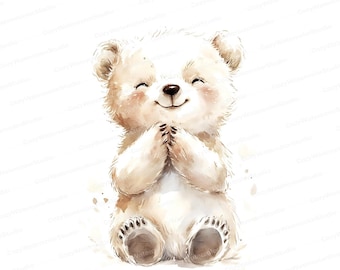 10 Cute Bear Watercolor Clipart – Adorable Animal Illustration for Baby Shower, Nursery Decor, Scrapbooking, DIY, and Greeting Cards JPG