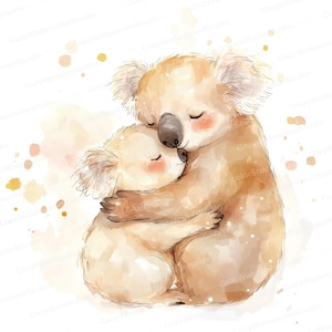 10 Aquarell Koala Clipart Set - Umarmendes Koala-Paar, süßer digitaler Download für Valentinstag, Kinderzimmerdekor, Babyparty Art Printable
