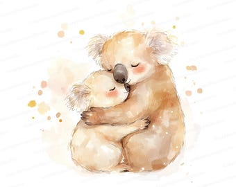 Watercolor Koala Clipart Set: Hugging Couple, Nursery Art (Digital Download)