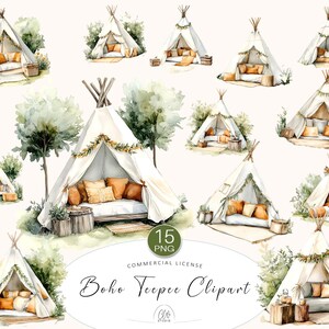 15 Cliparts de Tendas Boho | Tenda Boho PNG para Decoração de Festas, Quarto Infantil, Convites Boho, Arte para Berçário, Scrapbooking e Projetos DIY