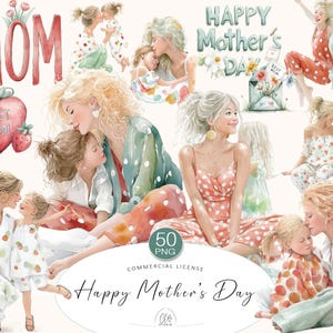50 PNG Muttertag Clipart • Aquarell Mutter und Tochter Liebe Illustrationen • Pastell Familie Kunst • Sofortiger Download