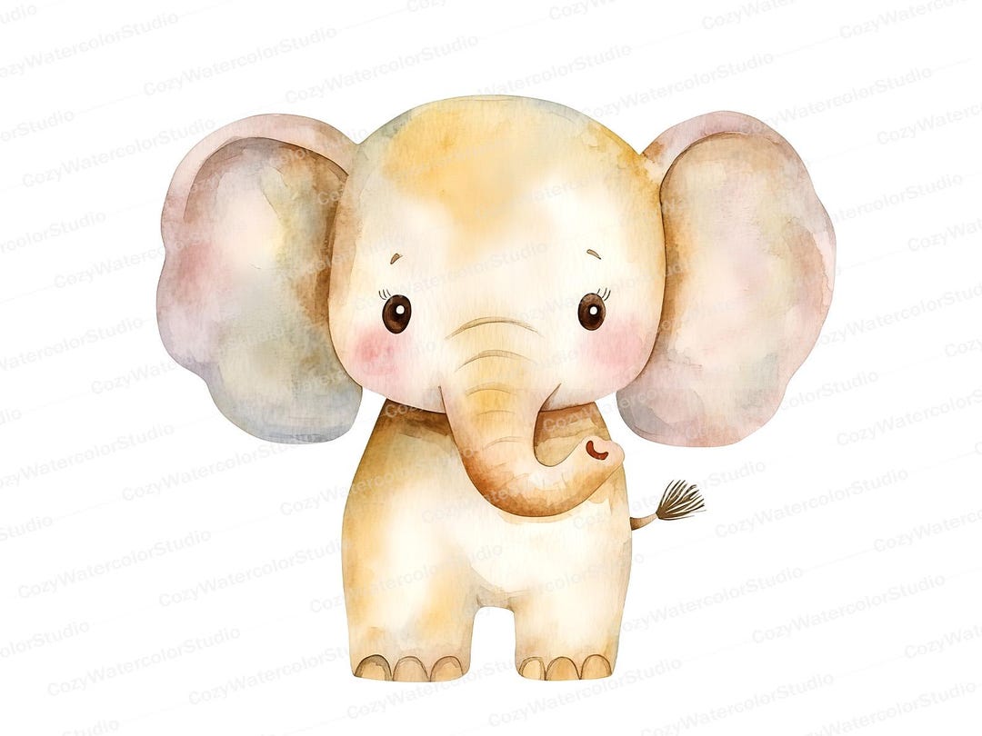 9 Cute Watercolor Elephant Clipart – Adorable Baby Animal Illustration ...