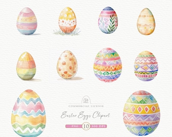 Watercolor Easter Eggs Clipart: Hand-Painted Pastel Boho PNG (Digital Download)
