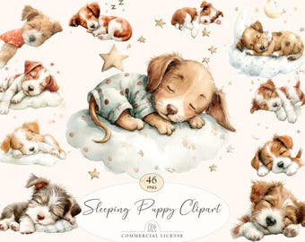 46 Sleeping Puppy Clipart | Cute Dog Bedtime PNG, Nursery Animal Art