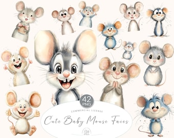 42 Mouse Cliparts PNG | Cute Baby Mouse Faces for Scrapbooking, Nursery Prints, Kids Party, Cardmaking, DIY Projects & Sublimation