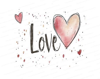 Watercolor Love Heart Clipart: Valentine's Day Art (JPG Digital Download)