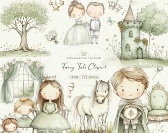 Fairy Tale Clipart - Princess and Prince PNG Set - Cute Castle Illustrations - Royal Theme Digital Stickers - Fantasy Art for Kids