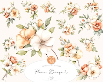 Watercolor Floral Clipart: Autumn Flower Bouquets (PNG, Digital Download)