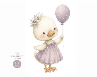 Duckling Baby Shower Clipart: Watercolor Farm Animal Art (JPG Digital Download)