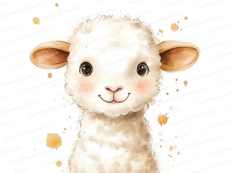 Watercolor Lamb Clipart Set: Baby Shower & Nursery Art (JPG Download) image 10