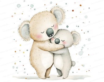 Watercolor Koala Clipart Set – Pastel Baby Animals (Digital Download)