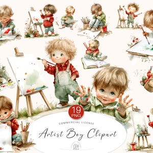 Boy Painting Clipart: Artist Kids PNG Set (Digital Download, Commercial Use OK)