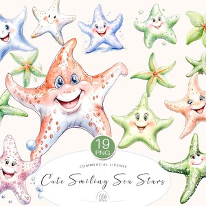 19 Seestern Cliparts - Lächelnde Seesterne PNG | 30x40cm große, süße Meer Tiere, Meer Kinder Kunst, für Scrapbook & Dekor
