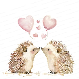 10 cliparts aquarelle amour hérisson | Art mignon pour la Saint-Valentin | Téléchargement numérique pour projets romantiques DIY JPG