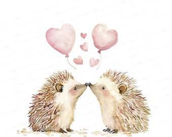 Watercolor Hedgehog Love Clipart: Valentine's Day Art (Digital Download)