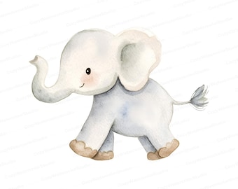 Baby Elephant Watercolor Clipart: Nursery Decor (JPG)