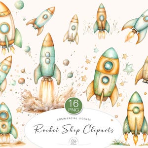 16 raketschip cliparts png | Ruimtethema Pastelraketten voor kinderkamerdecoratie, feestuitnodigingen, sublimatie, babyshower, knutselen
