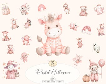 52 Pastel Halloween Clipart | Cute Ghosts, Baby Animals, Pumpkins PNG