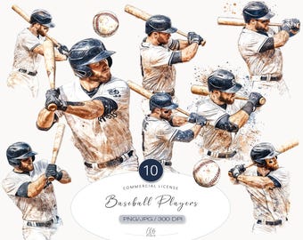Baseball Player Clipart Set: Vintage Sports Illustrations (PNG JPG)