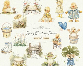 Watercolor Duckling Clipart Set: Baby Chicks & Farm Animals (Digital Download)