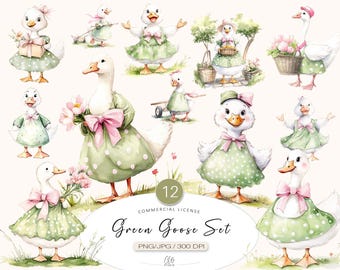 12 Goose Clipart PNG JPG | Cute Duck Illustrations for Scrapbooking & Junk Journal Crafts, Instant Download