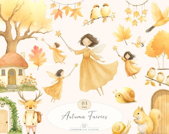 63 Autumn Fairies Clipart | Fall Woodland Animals & Leaves PNG