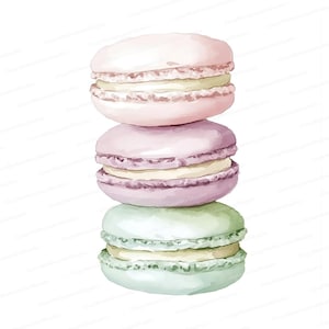 10 Aquarell Macarons Clipart | Pastell Dessert Kunst | Süßer digitaler Download für Valentinstag und DIY-Projekte, JPG