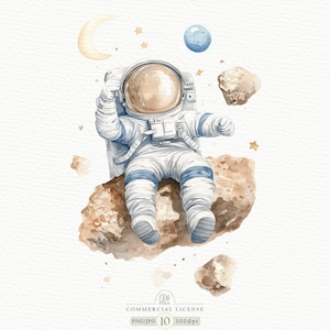 Aquarell Astronaut Clipart, Weltraum PNG JPG, Baby Astronaut Kunst, Galaxy Druck, kosmische Illustration, Weltraum Dekor, digitaler Download
