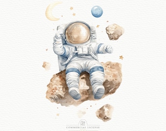 Watercolor Astronaut Clipart: Space Nursery Art (Digital Download)