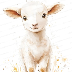 Adorable Lamb Clipart – 10 Watercolor Farm Animal Illustrations for Nursery Decor, Baby Shower Invitations, and Digital Crafts JPG