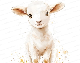 Watercolor Lamb Clipart: Farm Animal Illustrations (JPG)