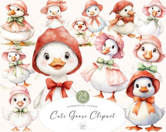 24 Cute Goose Clipart PNG Set | Pastel Farm Animal Illustrations with Hats & Bows | Instant Download