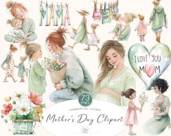 Mother's Day Clipart: Mom and Child Watercolor PNG (Digital Download)