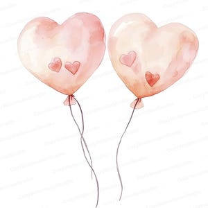 Herz Luftballons Aquarell Clipart – Valentinstag digitaler Download – süße romantische Dekoration für Karten, Kunsthandwerk, Einladungen 10 JPG