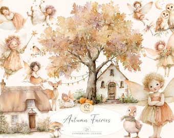 62 Autumn Fairies Clipart | Watercolor Fall Woodland PNG