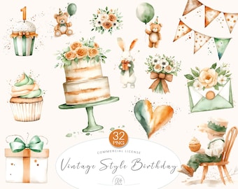 Pastel Lion Birthday Clipart: Baby Boy Party PNG Set (Digital Download)