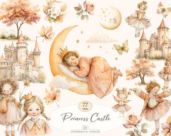 77 Princess Castle Clipart | Fairytale Moon, Butterflies & Ballet Girls PNG