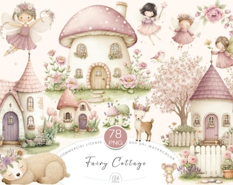 78 Fairy Cottage Clipart | Watercolor Houses, Forest Animals, Fantasy PNG