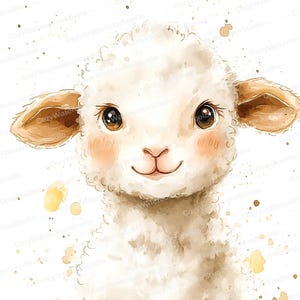 Watercolor Lamb Clipart Set: Baby Shower & Nursery Art (JPG Download) image 3