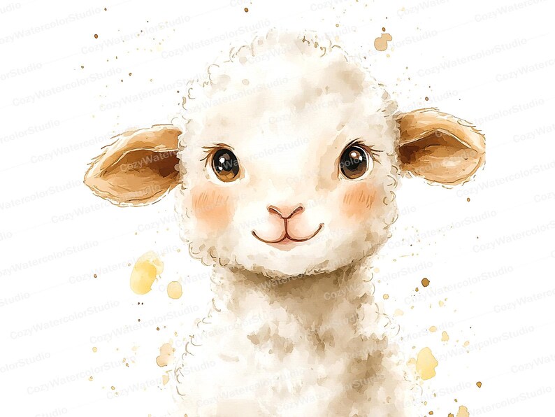 Watercolor Lamb Clipart Set: Baby Shower & Nursery Art (JPG Download) image 3