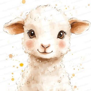 Watercolor Lamb Clipart Set: Baby Shower & Nursery Art (JPG Download) image 6