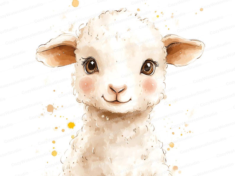 Watercolor Lamb Clipart Set: Baby Shower & Nursery Art (JPG Download) image 6