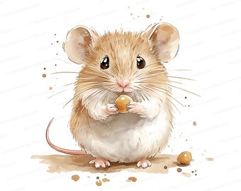 Watercolor Mouse Clipart – Adorable Animal Art, Nursery Decor (JPG)