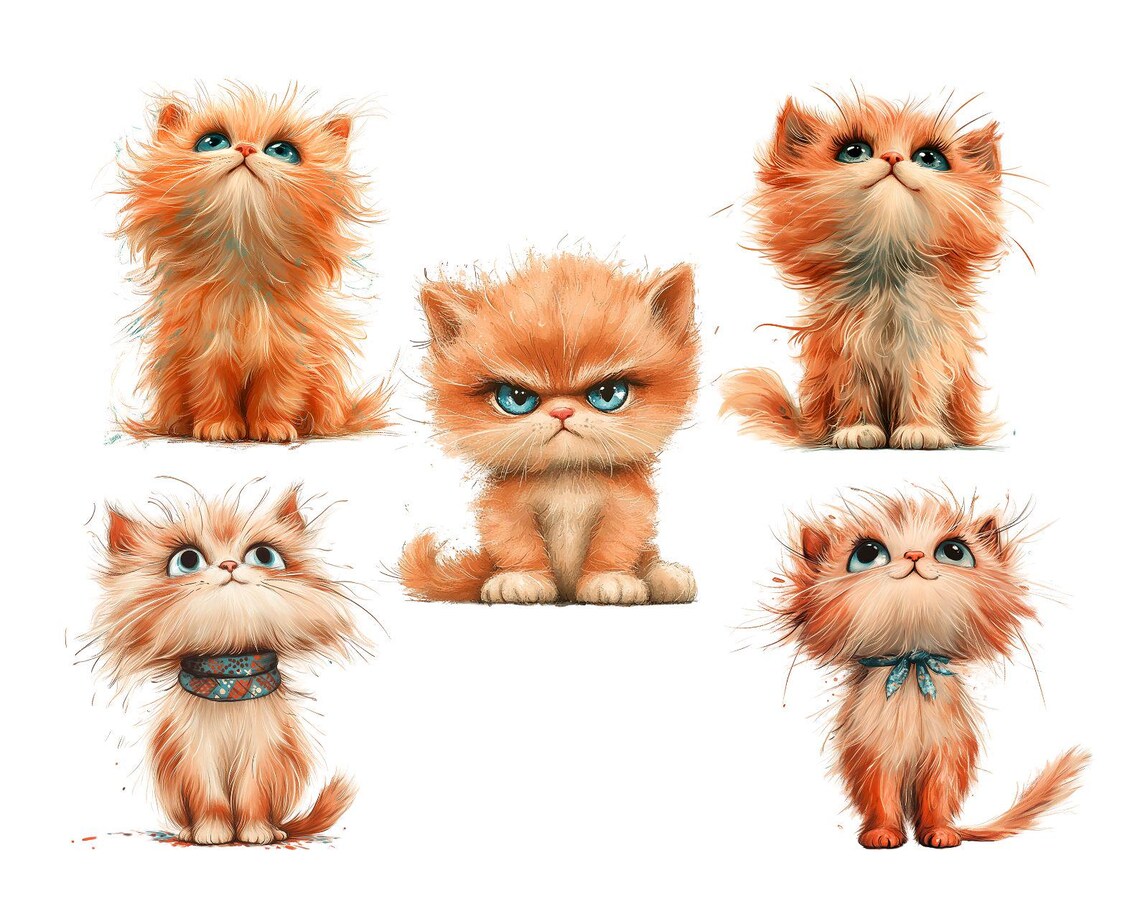 Rusty Kitten Rusty Orange Kitten Clipart – Watercolor Style PNG Illustrations ...