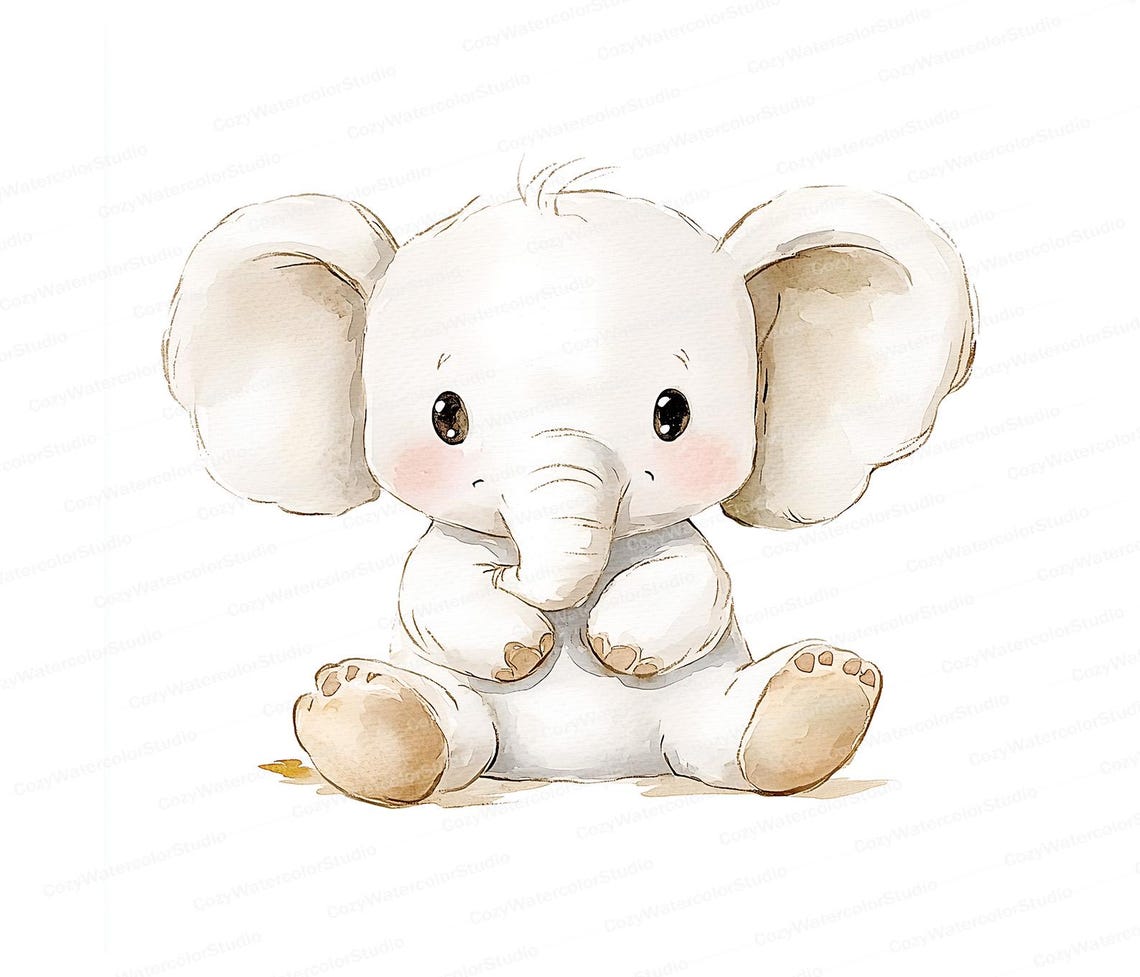 Watercolor Baby Elephant Clipart: Nursery Art (digital Download) - Etsy
