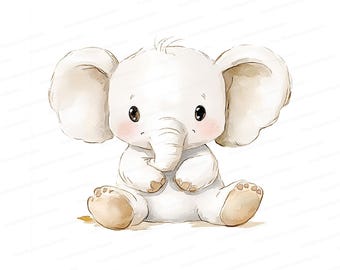 Watercolor Baby Elephant Clipart: Nursery Art (Digital Download)