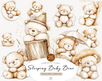 Baby Bear Clipart: Neutral Nursery Art, Scrapbooking Graphics (PNG JPG)