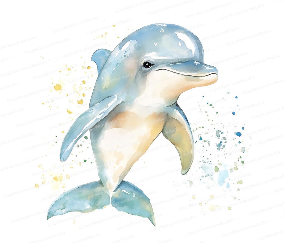 10 Blue Dolphin Watercolor Art Marine Life Illustration JPG Ocean Animal Digital Download 300 DPI for Creative Projects - Etsy Japan